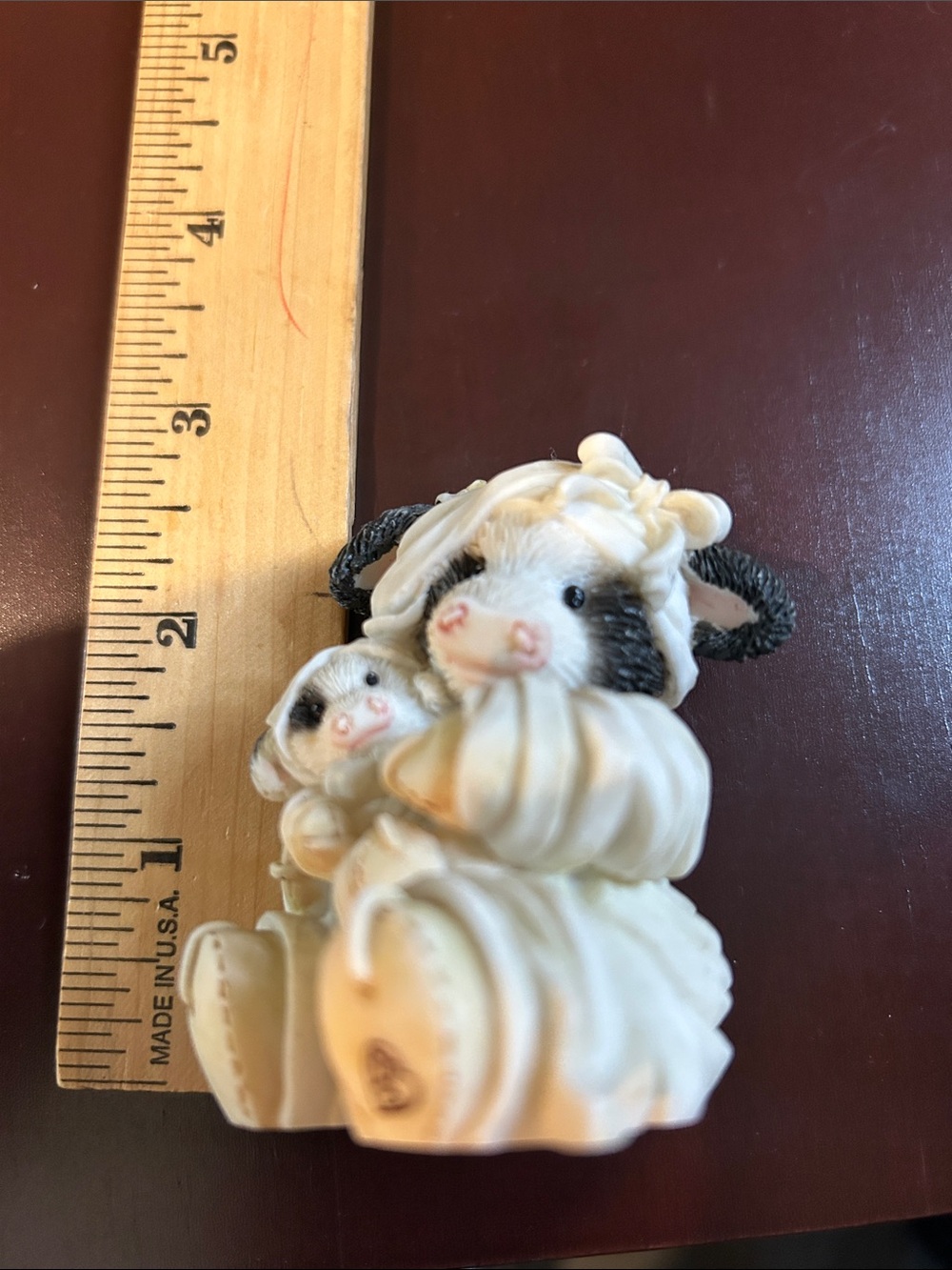 Mary Moos Halloween cow in mummy costume with baby calf- Cream and Black